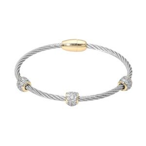14K Gold Plated Three Stations of Pave CZ Bracelet w/ magnetic closure